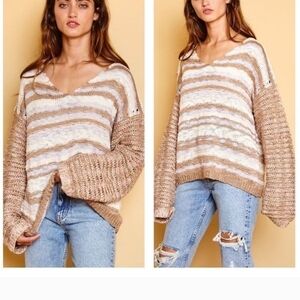MULTI-COLORED Striped V-neck Sweater Pullover NEW!